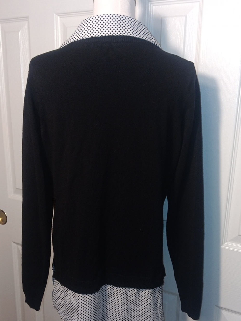 Adrianna Papell Black Layered Twofer Sweater Polka Dot Collar Hem - Picture 6 of 12